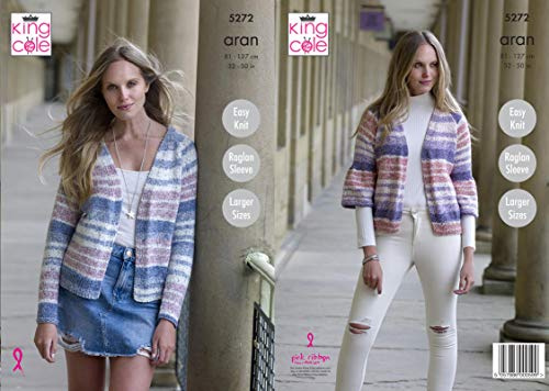 King Cole Drifter Aran Knitting Pattern 5272 - Easy Cardigans Pattern - 32-50 Inches