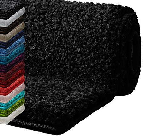casa pura Badematte 80x150 cm Schwarz, Flauschiger Badezimmerteppich Shaggy, Badvorleger rutschfest, waschbar, Duschvorleger, Teppich Fußmatte für Badezimmer und Dusche