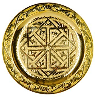 Vassoio rotondo orientale in ottone Mehdia, 16 cm, decorazione in oro, vassoio da tè marocchino in colore oro orientale dorato, decorazione orientale sulla tavola