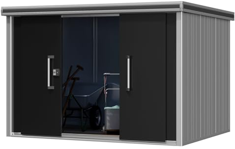 Gerätehaus Metall Gartenhaus 291x221x212 cm Geräteschuppen mit Flachdach inkl. Schiebetür in anthrazit Schuppen wasserdicht