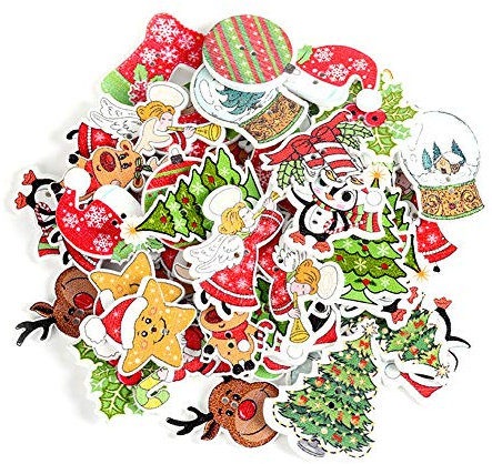 Botones de madera de Navidad, 100 piezas de botones de artesanía mixta árbol de Navidad, renos botón de madera de Papá Noel para coser, hacer manualidades hacer tarjetas de manualidades adornos