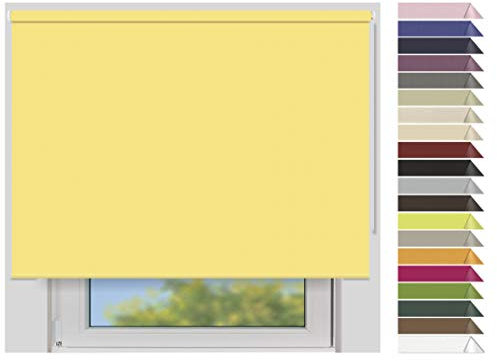 EFIXS Verdunklungsrollo Maxi - Rollos nach Maß - 32 mm Rollowelle - Stoffbreite bis 250 cm, Höhe bis 300 cm - Hier: bis 250 cm x 150 cm (BxH) - Sonnengelb (7927) - mit & ohne Bohren