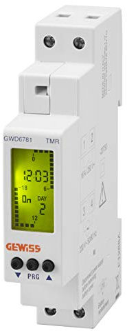 Gewiss Interruttore orario digitale settimanale, marchio, 1 contatto NA, 16A/230Vca, 1 modulo DIN, riserva di carica 4 anni, GWD6781