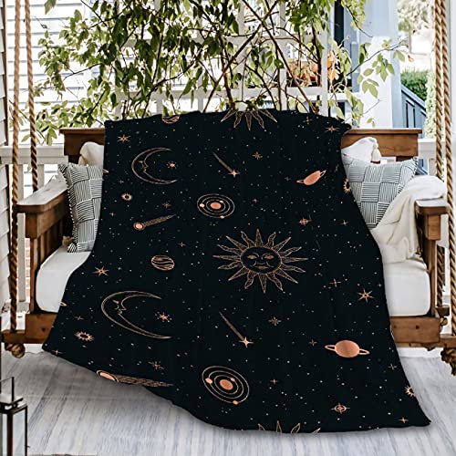 Rose Gold Celestial Blanket Gift for Boys Girls, Galaxy Throw Blanket Gifts for Kids Sun Moon Decor Space Astrology Plush Soft Lightweight Flannel Fleece Boho Blankets for Sofa Bed Chair 50x40In
