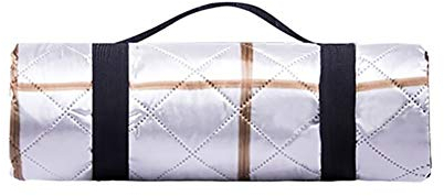 Karierte Picknickdecke 150 X 200 Cm Wasserdicht Sanddicht Gesteppt Groß Stranddecke Gepolstert Strandmatte Tragbar Faltbar Waschmaschinenfest Teppich Zum Garten Park Camping Wandern Reise (Weiß)
