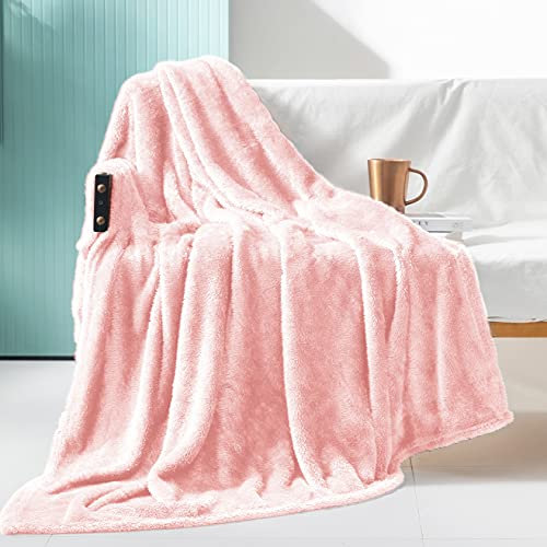 Exclusivo Mezcla Plush Fuzzy Fleece Throw Blanket 127x178 CM, Super Soft, Fluffy and Warm Blankets for Couch, Bed, All Season Use, Light Pink