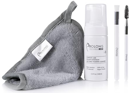 Prolong Lash™ Eyelash Extension Care Pack – 100ml Foaming Cleanser + Cleansing Cloth & Lash Brush | Salon & Home Use | Oil-Free, Ophthalmologist Tested, Vegan