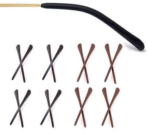 OPUGIT 8 Paar Silikon Antirutsch Überzüge, Rutschfest Sanft Antirutsch Brillenbügel Reparatur,Universal Brillenbügel für Metall Dünne Sonnenbrillen Brillenbeine,Schwarz/braun