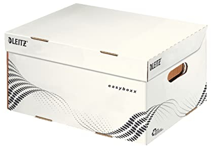 Leitz easyboxx Aufbewahrungs- und Transport-Schachtel, Größe S, Schachtel für Leitz A4 Ordner, Zeitschriften und vieles mehr, Transportbox mit Deckel Oben, 15 Stück, Weiß/Schwarz, 61350000