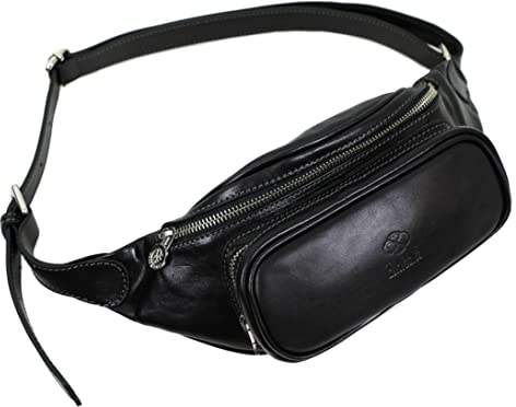 Bauchtasche Leder - Damen und Herren Bauchtasche - Zeitlose Gürteltasche - 100% Leder - Italienische Handwerkstradition - Schwarz - Time Resistance