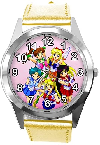 TAPORT Runde Uhr aus goldfarbenem Leder für Manga-Fans, gold, Armband