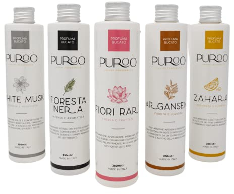 Profumo per bucato naturale, 5 fragranze, 250 ml, multi uso lavatrice, asciugatrice, lavaggio a mano Puroò