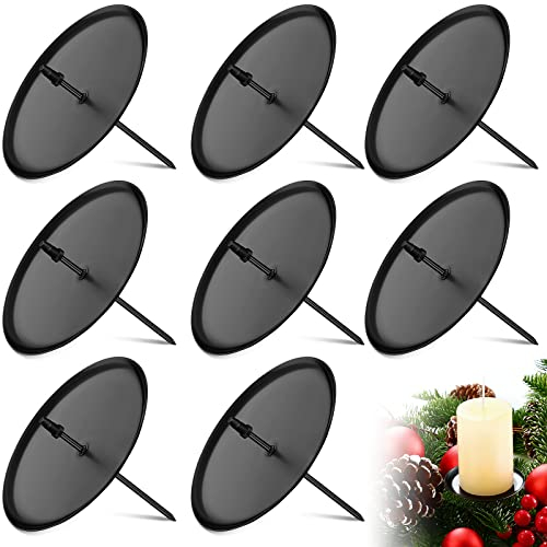 8 Pièces Bougeoirs à Plaque en Métal - Chandeliers de Couronne de l'Avent 6 cm/ 2,4 Pouces - Plaques à Bougie Assiettes Porte-Bougies pour Noël, Décoration de Table (Noir)