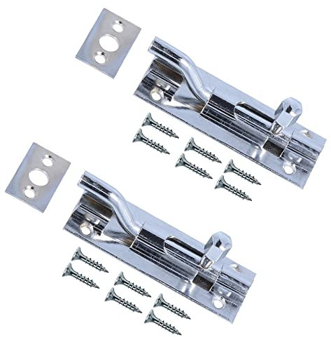 TERF® Polished Chrome Door Bolt Barrel Slide Lock Necked Door Bolt 75mm [3''] Door Latch with Screws Ideal Door Locks for Internal and External Doors 75mm - Pack of 2