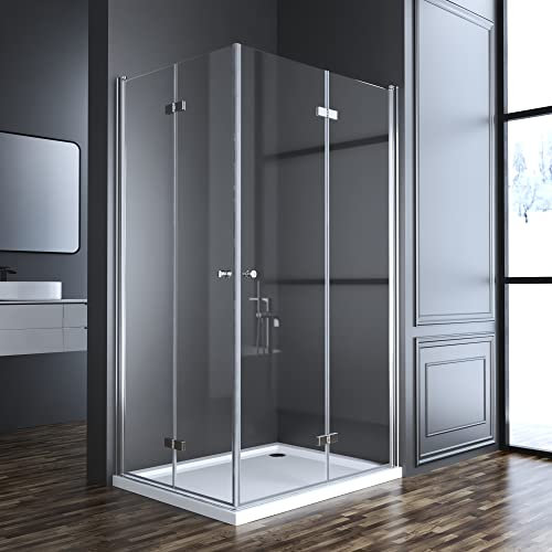 Goezes Duschkabine Eckeinstieg, Duschkabine 120x100cm Eckeinstieg Falttür Drehfalttür Falttürkabine 6 mm Sicherheitsglas Doppel Duschtür Höhe 185cm, LINKS & RECHTS MONTIERBAR
