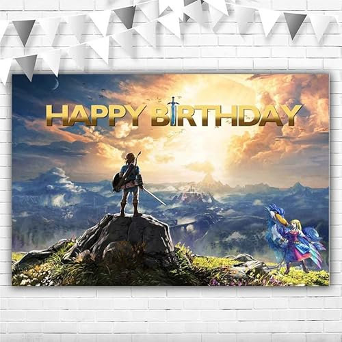The Legend of Zelda Backdrop Happy Birthday for Boys 5x3ft Vinyl Video Game Legend of Zelda Birthday Party Supplies Banner Breath of The Wild Background Tablecloth