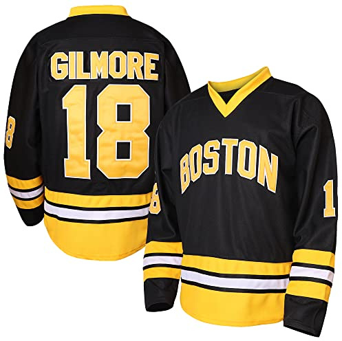 18 Happy Gilmore Hockey Jersey for Men,Boston Adam Sandler 1996 Movie Ice Hockey Jersey Black S-3XL, 18 Black, Medium