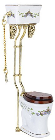 SHAPOKY Vintage viktorianischer Badezimmer Porzellan Toilette Puppenhaus Miniatur Weiß + Gold