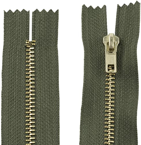 AERZETIX - C61302-2er-Set nicht trennbare Reißverschlüsse 18 cm aus metall - zipper - olivfarben - nähzubehör lederwaren etuis röcke kleider hosen kurzwaren