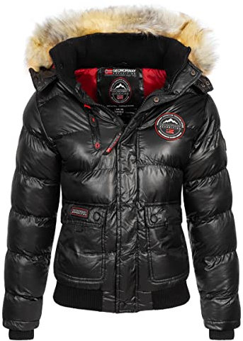 Geographical Norway Bugs Lady - Winterjacke Damen Warme Steppung Mann Herbst Winter - Warme Manteljacke leicht Kapuze - Daunenjacke Windstopper Langarm Polsterung - Frauen (Schwarz L)