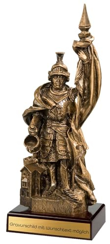 St. Florian Feuerwehr Pokal 45 cm Trophäe - Resinfigur mit Wunschgravur | Hochwertige Resin Figur in Altgold Optik, personalisierbar fuer Ehrungen von Maennern und Frauen, inklusive Montage.