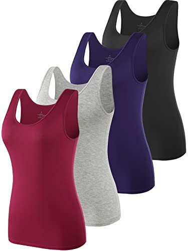 vislivin Elastische Tank Tops für Damen Unterhemden 4er Pack Schwarz/Dunkelblau/Grau/Weinrot XL