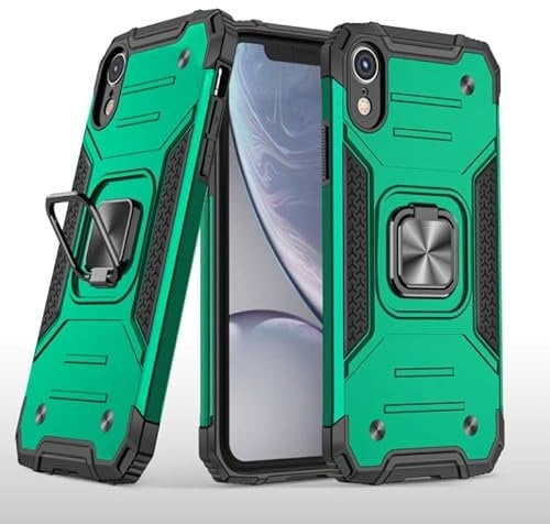 MHtech Shockproof Case for iPhone XR with Ring Kickstand, Military Protective Phone Case Cover with Magnetic Car Mount Holder, Bumper Armour Phone Cover for Apple iPhone XR (Dark Green)