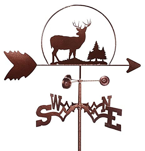 CAZARU Wetterfahne Kiefer Elch Silhouette Edelstahl Gartenpfahl Wetterfahne Messwerkzeuge Windrichtungsanzeige für Patio Yard Ornament Wetterhahn