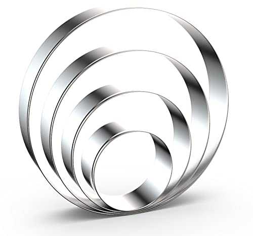 QAAQS Circle Round Biscuit Cookie Cutter Set - 5 Inch, 4 Inch, 3 Inch, 2 Inch - Geometric Frame Plaque Cookie Cutters Shapes Molds - Stainless Steel