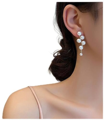 Inateannal Boho Pearl Drop Earrings Long Pearl Tassel Earrings Gold Cluster Pearls Studs Bridal Pearls Earring Jewelry for Women and Girls