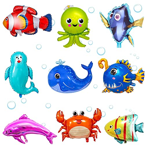 Catelves 9 Stück Meerestiere Folienballon, Ozeantieren Folienballons, Unterwasser Deko, Meerestiere Geburtstag Deko, Baby Shark Geburtstagsdeko für Kindergeburtstag Party Dekoration Krabbe Luftballons