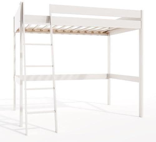 Flair Furnishings Noomi - Double High Sleeper Bed for Kids, Cabin Bed, Heavy Duty and Sturdy Solid Wood, Stylish, Space Saving Design (White)
