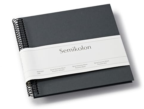 Semikolon 370004 Spiral Album Piccolino - 17 x 17 cm - Fotoalbum, 20 Seiten schwarz, Fotobuch, lava stone grau