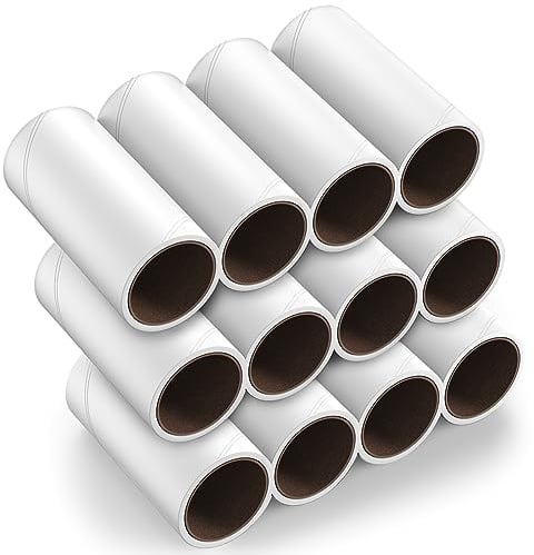 WASHNN Fusselrolle Ersatzrolle 10cm Universal, 12 Nachfüllwalzen, 720 Stück Lint Roller Refill, zum Entfernen von Tierhaaren und Staub von Kleidung, Bettwäsche, Sofas, Möbeln und Teppichen