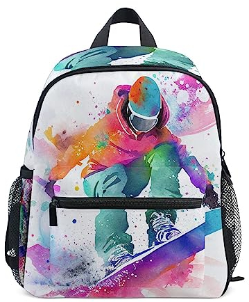 Mnsruu Jumping Snowboarder Kleinkind Rucksack Vorschulrucksack Jungen Mädchen Kinder Kindergarten Schultasche, A914, 25.40x30.5x10cm