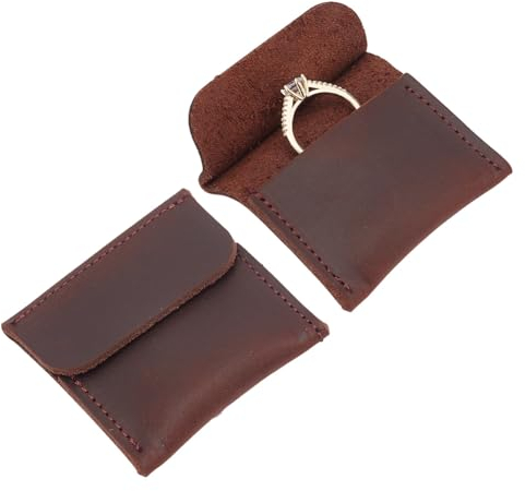 nbeads 2 Stück PU-Leder-Schmuckbeutel, 5.8x6.05x1.1cm Rechteckige Ringtasche Aus Leder Tragbare Schmuckaufbewahrungsbeutel Für Verpackung von Ohrringen Und Halsketten, Kokosnuss