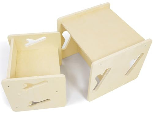 Puecrof Montessori Säulentisch und Stuhl Massivholz Kleinkind Tisch und Stuhl Set Kinder Montessori Möbel