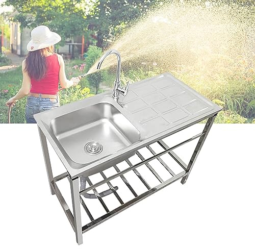 Fregadero Exterior Jardin, Fregadero Comercial de Acero Inoxidable Con Grifo Y Banco De Trabajo, Fregadero De Cocina De Restaurante Comercial, Ahorro De Espacio, Para Lavadero, Patio ( Size : 75x40xH7