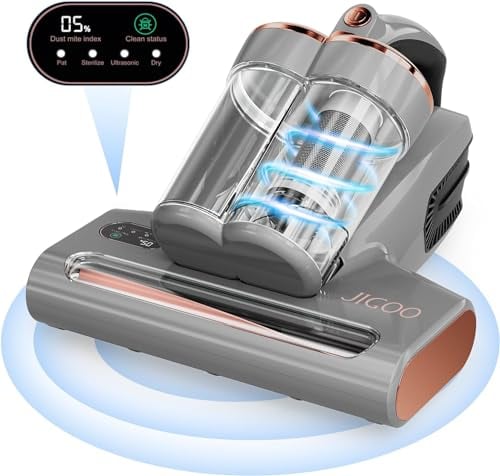 JIGOO S300 Pro Aspirador de ácaros con luz UV, 500W Aspiradora Inteligente antiácaros, Sensor de ácaros, Pantalla LED , Filtro HEPA, Especial Alergias, para Limpiar Colchones, Camas, Sofás