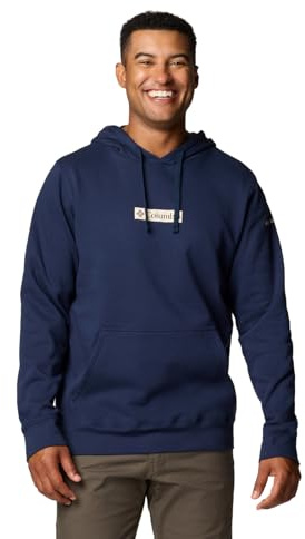 Columbia Men's Trek Hoodie Hooded Sweatshirt, Collegiate Navy/Puff Box Gem Logo, M