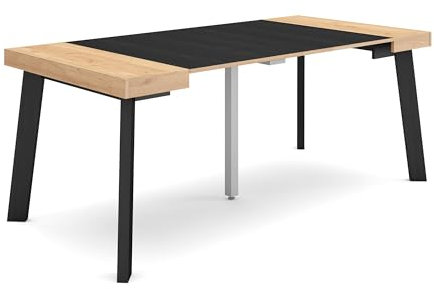 Skraut Home | Table Console Extensible | Console Meuble | 180 | pour 8 Personnes | Pieds en Bois | Style Moderne | Chêne et Noir