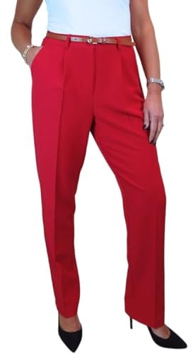 Paulo Due Smart Tailored Fit Pleated Trousers for Women UK Ladies Formal Office Trouser Lightweight Work Pants Red 8-22 (16)