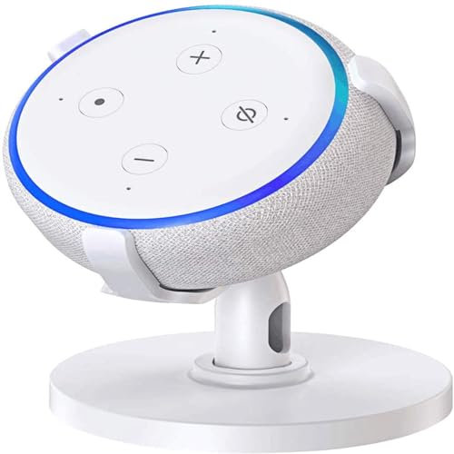 Eldtec Table Holder for Echo Dot 3rd Generation Stand, 360° Adjustable Stand Bracket Mount for Smart Home Speakers, No Muffled Space-Saving Dot Accessories (White)