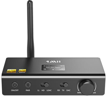 1Mii DS700 Trasmettitore Ricevitore Bluetooth LDAC per TV, Adattatore Audio HiFi a Lungo Raggio con ESS Audiophile DAC, aptX HD/Bassa Latenza, Dual Link, Display OLED, Jack Ottico Coassiale RCA