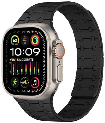 Amizee Compatibile con Cinturino Apple Watch 49mm 46mm 45mm 44mm 42mm 41mm 40mm 38mm, Cinturino Silicone Magnetiche per iWatch Ultra 2 Series 10 9 8 7 6 SE 5 4 3 2 1 (42/44/45/46/49, Nero)