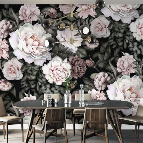 UNIK Nordic Vliestapete XXL, 300x250cm, Designtapete mit hellen Pfingstrosen, Wohntapete mit Blumen Motiv, Fototapete für Wohnzimmer, Mustertapete in Premium Qualität, Tapete Made in Germany