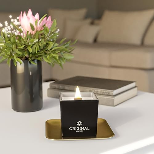 ORIGINALWAX Schokolade Duft Kerze aus Soja Wachs Schwarz Gloss Handgemacht Duftkerzen im Glas 100% Natürliche Vegan Holzdocht Candle 240 ml Geschenkidee Aromatherapie 50 Stunden Quadratisch PREMIUM