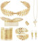 NZZVNZ 7 Stück Griechische Göttin Kostüm Schmuck Set Hochzeit Brautschmuck Oberarmreif Ohrringe Lorbeerkranz Haarspange Armband Goldene Hochzeit Boho Blatt Haar Krone Accessories Mädchen Damen