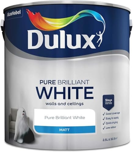 AMK® Dulux Matt Paint 2.5L Pure Brilliant White One Coat Walls and Ceilings Dry in 2-4h Quick Drying Low Odour
