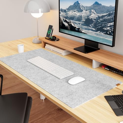 YSAGi Schreibtischunterlage Filz, 90x40cm Rutschfeste Schreibunterlage Tischunterlage Schreibtisch, Großes Mauspad Tastatur Unterlage Schreibtisch Zubehör für Büro & Homeoffice, Hellgrau